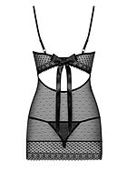 Skin-tight chemise, see-through mesh, lace edge, small dots